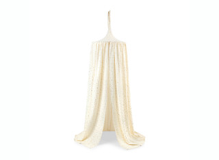 Baldachim muślinowy nad dziecięce łóżeczko kremowy ze złotymi gwiazdkami