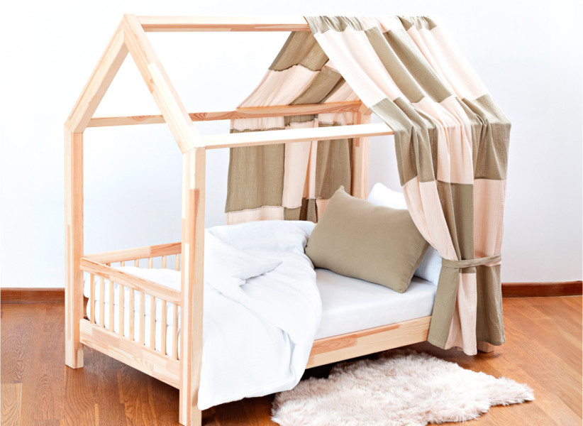 Muślinowa zasłonka dekoracyjna do łóżeczka domku Model 03