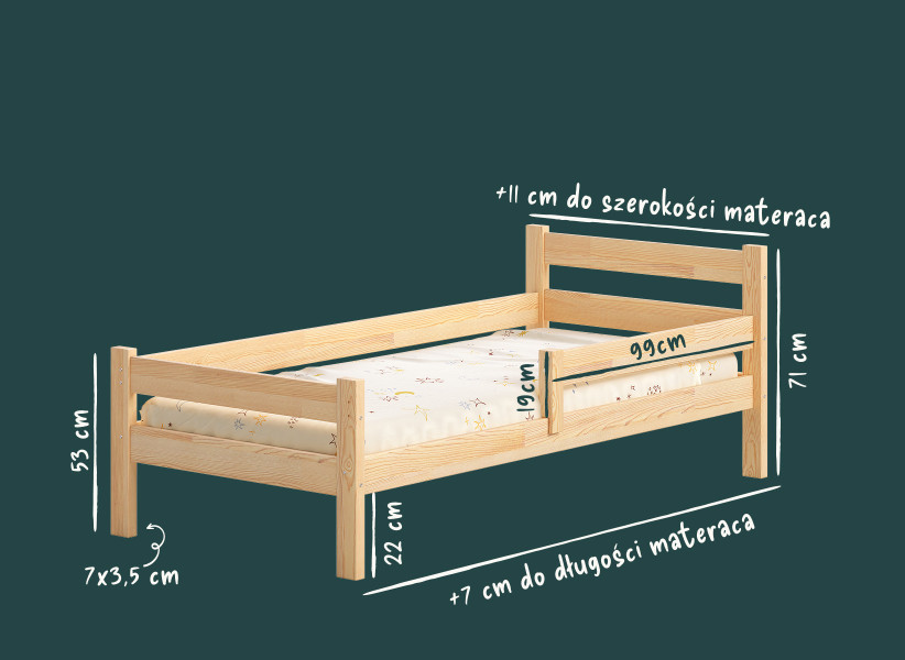 MARGARET - Drewniane Łóżko Dziecięce z Barierką Zabezpieczającą