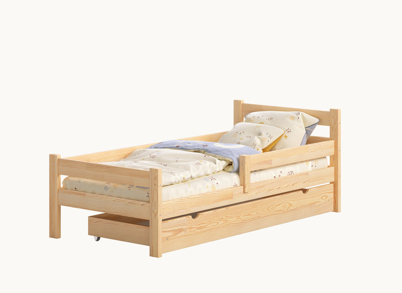 MARGARET - Drewniane Łóżko Dziecięce z Barierką Zabezpieczającą