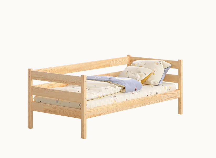 Pojedyncze Łóżko Dziecięce CHARLES z Wysoką Barierką i Zagłówkiem