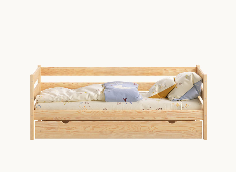 Pojedyncze Łóżko Dziecięce CHARLES z Wysoką Barierką i Zagłówkiem