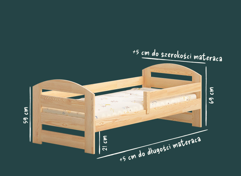 Łóżko dla Dziecka CLAUDINE 180X80cm z Drewna Sosnowego z Barierką
