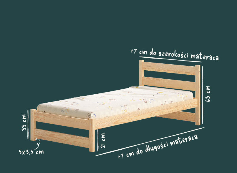 Łóżko Dziecięce Pojedyncze GEORGE - Łóżeczko Bez Barierek z Zagłowkiem