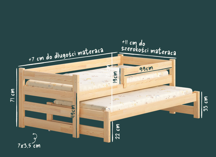 Drewniane Łóżko Dziecięce ERNEST - Pojedyncze Łóżeczko z Dostawką