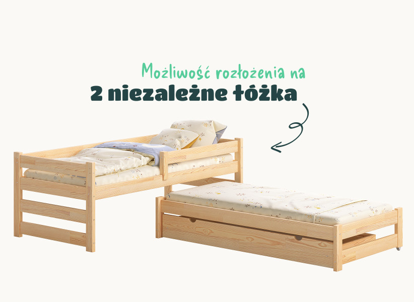 Drewniane Łóżko Dziecięce ERNEST - Pojedyncze Łóżeczko z Dostawką