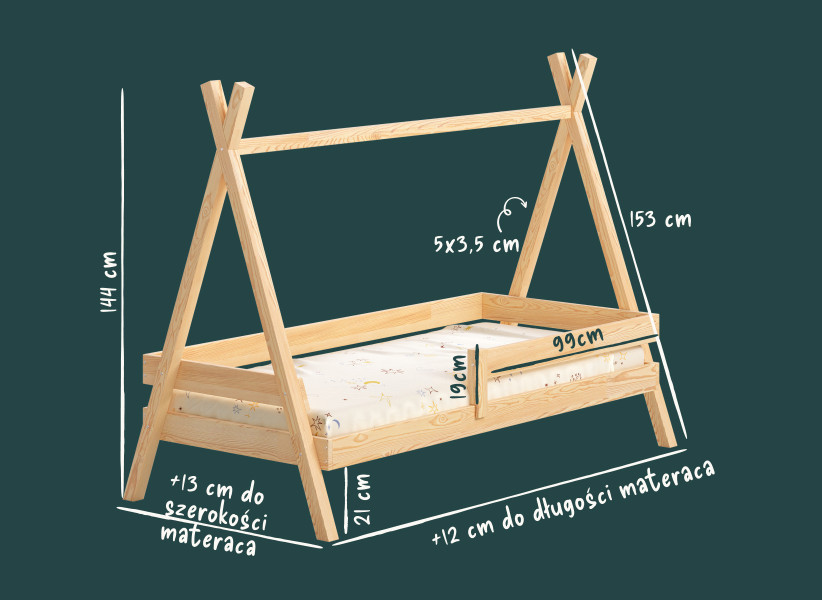 Drewniane Łóżko Dziecięce TIPI Plus - Łóżeczko Namiot z Szufladą