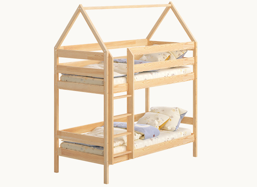 Dziecięce Łóżko Piętrowe BRUNO Domek 2 Osobowe Drewniane 140x70cm