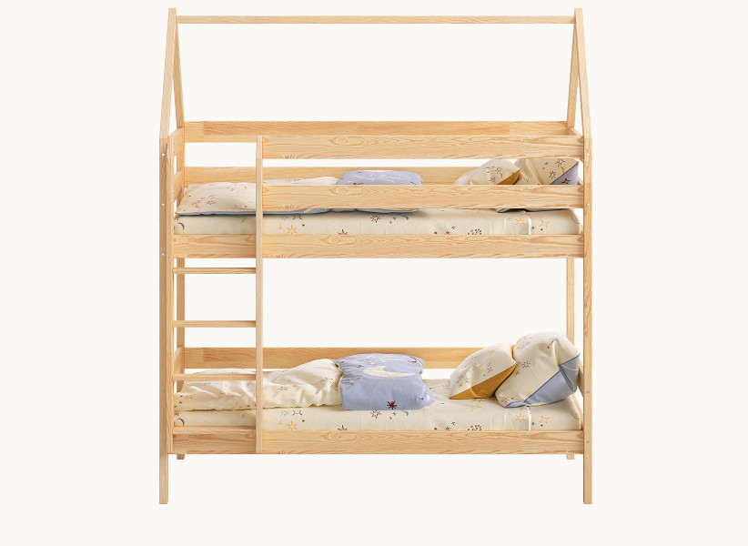 Dziecięce Łóżko Piętrowe BRUNO Domek 2 Osobowe Drewniane 140x70cm