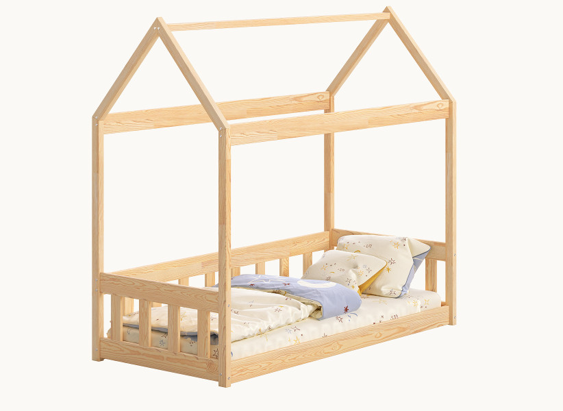 Drewniane Łóżko Domek - Dziecięce Łóżko w Kształcie Domku