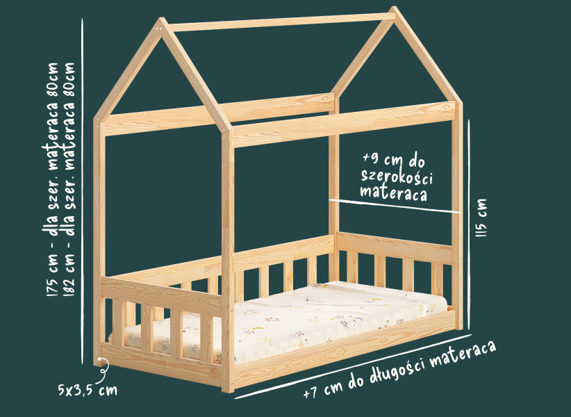 Drewniane Łóżko Domek - Dziecięce Łóżko w Kształcie Domku