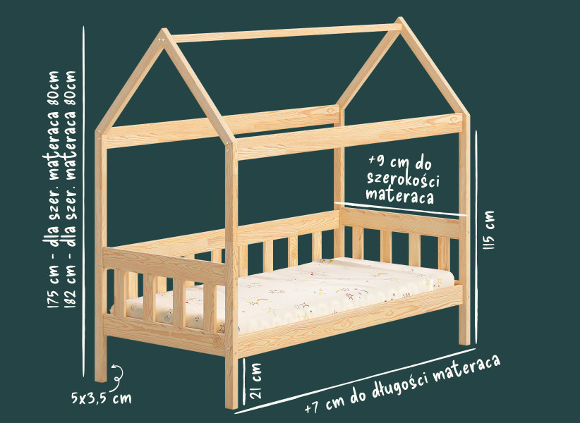 Drewniane Łóżko Domek SIMON - Łóżeczko Dziecięcy Domek do Spania