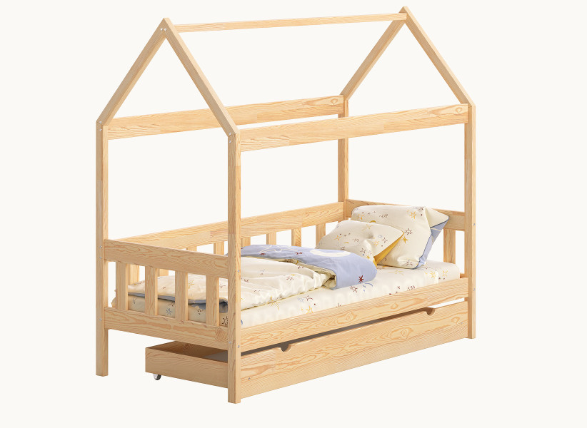 Drewniane Łóżko Domek SIMON - Łóżeczko Dziecięcy Domek do Spania