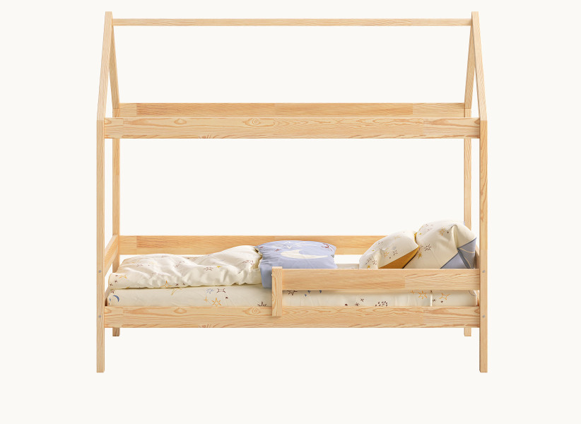 Drewniane Łóżko Domek Plus dla Dziecka - Dziecięce Łóżko z Szufladą