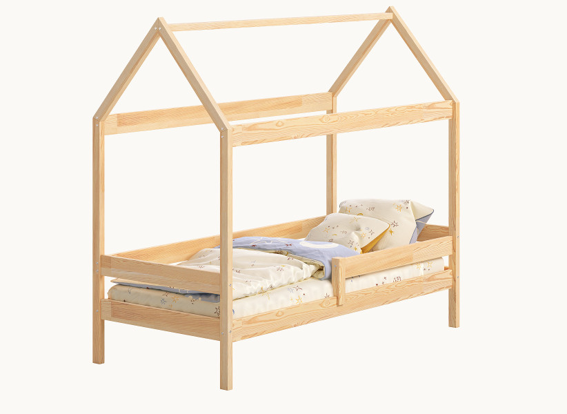 Drewniane Łóżko Domek Plus dla Dziecka - Dziecięce Łóżko z Szufladą