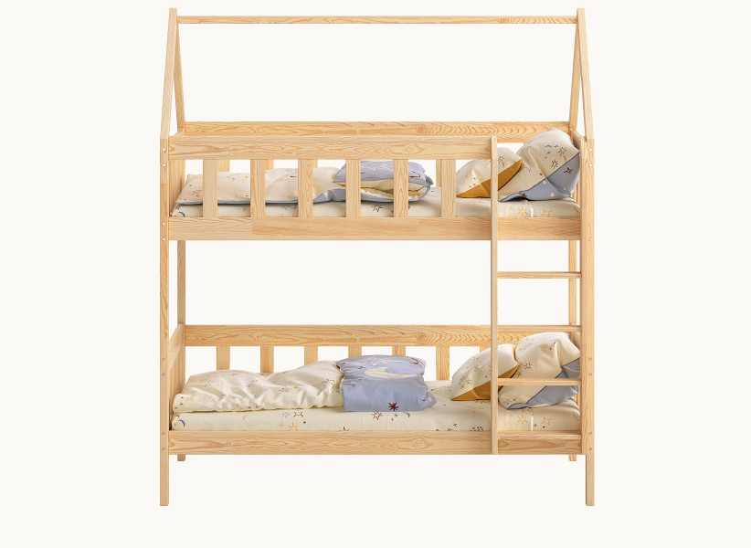 Drewniane Łóżko Piętrowe CHARLIE Domek z Drabinką 80x160 i 90x180cm
