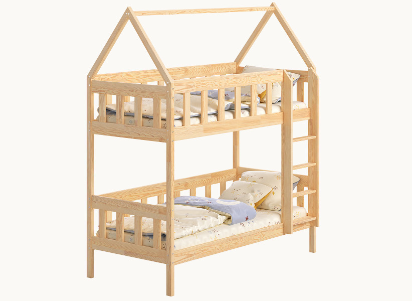 Drewniane Łóżko Piętrowe CHARLIE Domek z Drabinką 80x160 i 90x180cm