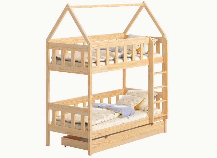 Drewniane Łóżko Piętrowe CHARLIE Domek z Drabinką 80x160 i 90x180cm