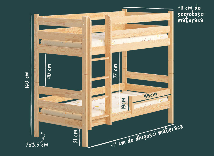Drewniane Łóżko Piętrowe Rozkładane - MATTEO LUX dla 2 Dzieci