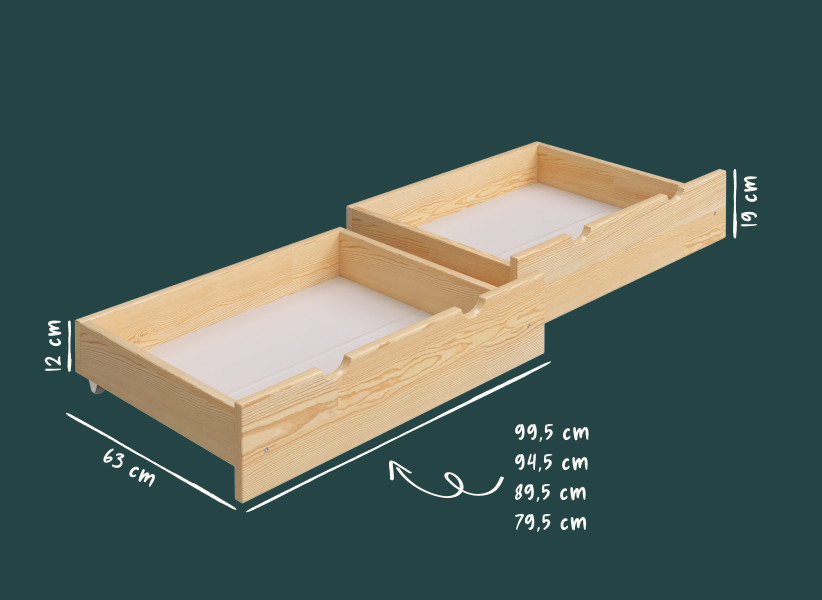 Dwie Szuflady na Kółkach do Łóżeczka Dziecięcego - Podwójne Szuflady