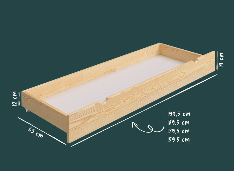 Drewniana Szuflada Pojedyncza na Kółkach do Łóżka Dziecięcego