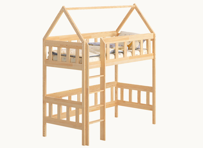 Drewniane Łóżko Piętrowe CHARLIE Domek z Drabinką 80x160 i 90x180cm