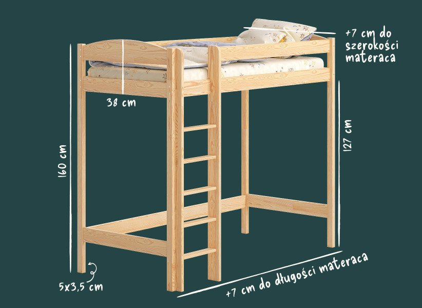 Drewniana Antresola YOUKO do Spania - Łóżko z Antresolą dla Dzieci
