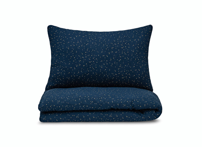 Pościel Muślinowa dla dzieci granatowa ze złotymi kropkami