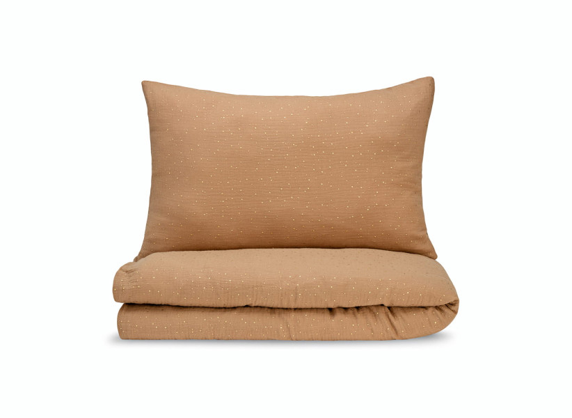 Pościel Muślinowa dla dzieci jasny brąz (kawa) ze złotymi kropkami