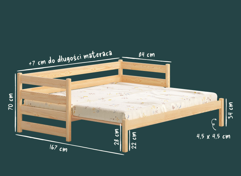 Łóżko rozkładane na jednym poziomie - podwójne łóżko drewniane ANNA