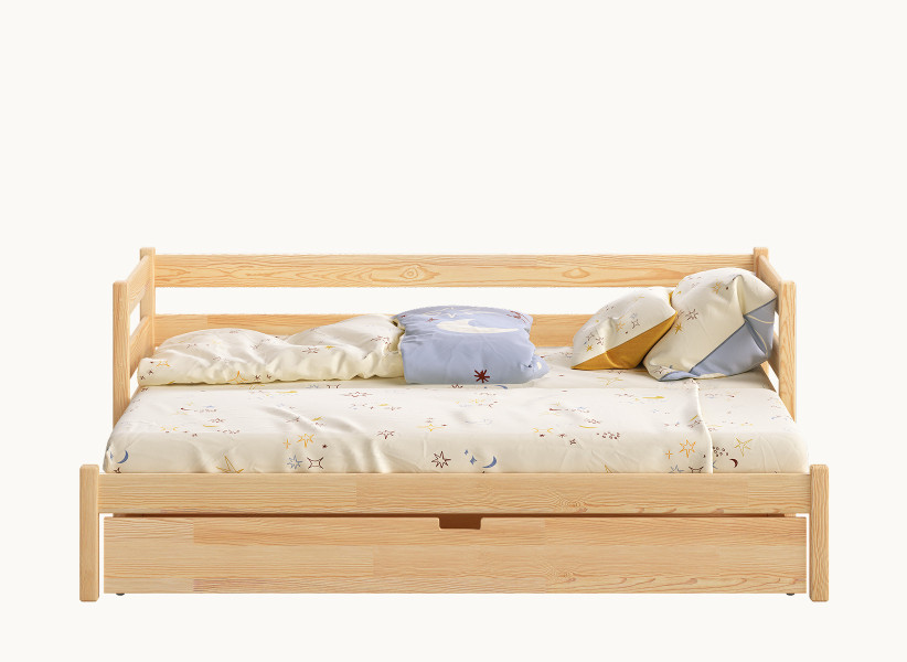 Łóżko rozkładane na jednym poziomie - podwójne łóżko drewniane ANNA