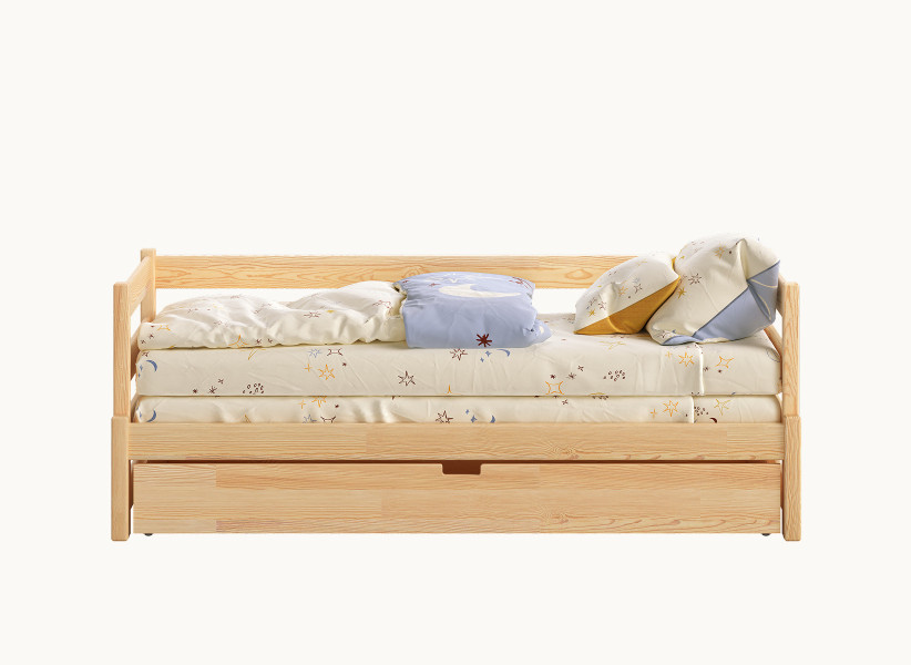 Łóżko rozkładane na jednym poziomie - podwójne łóżko drewniane ANNA