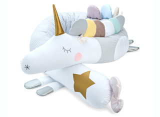 Ochraniacz do łóżeczka Jednorożec szary z wafelkowej bawełny