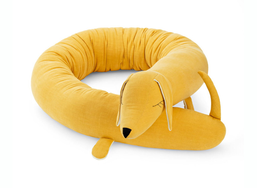 Ochraniacz do łóżeczka jamnik lniany musztardowo żółty