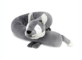 Ochraniacz do łóżeczka – poduszka wałeczek w kształcie wilka z futerkiem