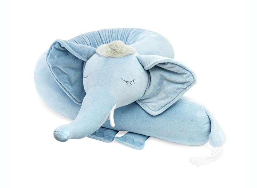 Poduszka wałek słoń niebieski – ochraniacz do łóżeczka i przytulanka do snu