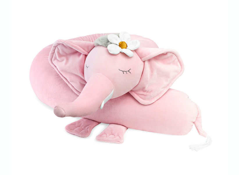 Poduszka wałek słoń różowy – ochraniacz do łóżeczka i ozdobna przytulanka