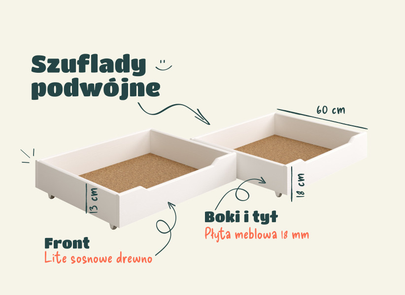 Drewniane, Pojedyncze Łóżko Dziecięce PATRICK 160x80 z Szufladami