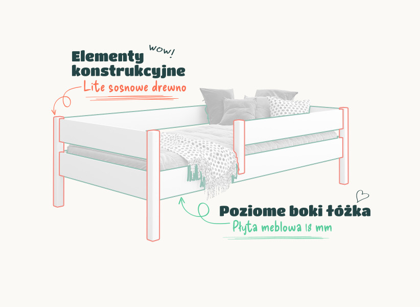 Drewniane, Pojedyncze Łóżko Dziecięce PATRICK 160x80 z Szufladami