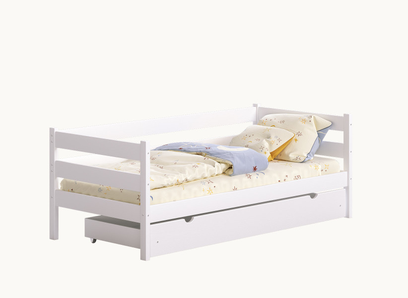 Pojedyncze Łóżko Dziecięce CHARLES z Wysoką Barierką i Zagłówkiem