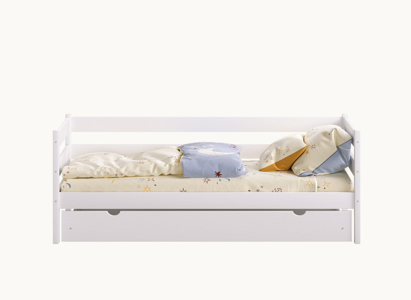 Pojedyncze Łóżko Dziecięce CHARLES z Wysoką Barierką i Zagłówkiem