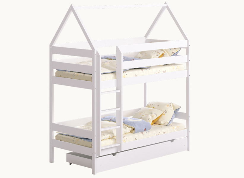 Dziecięce Łóżko Piętrowe BRUNO Domek 2 Osobowe Drewniane 140x70cm