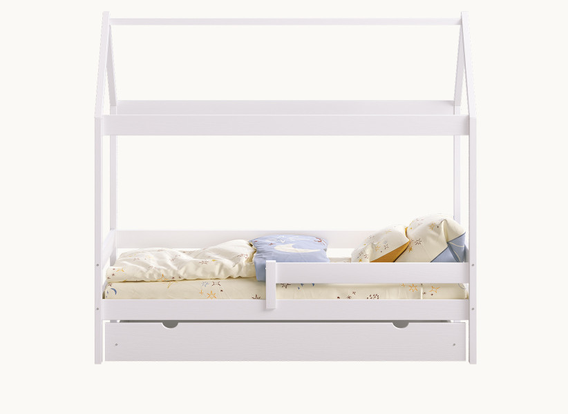 Drewniane Łóżko Domek Plus dla Dziecka - Dziecięce Łóżko z Szufladą
