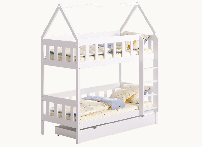 Drewniane Łóżko Piętrowe CHARLIE Domek z Drabinką 80x160 i 90x180cm
