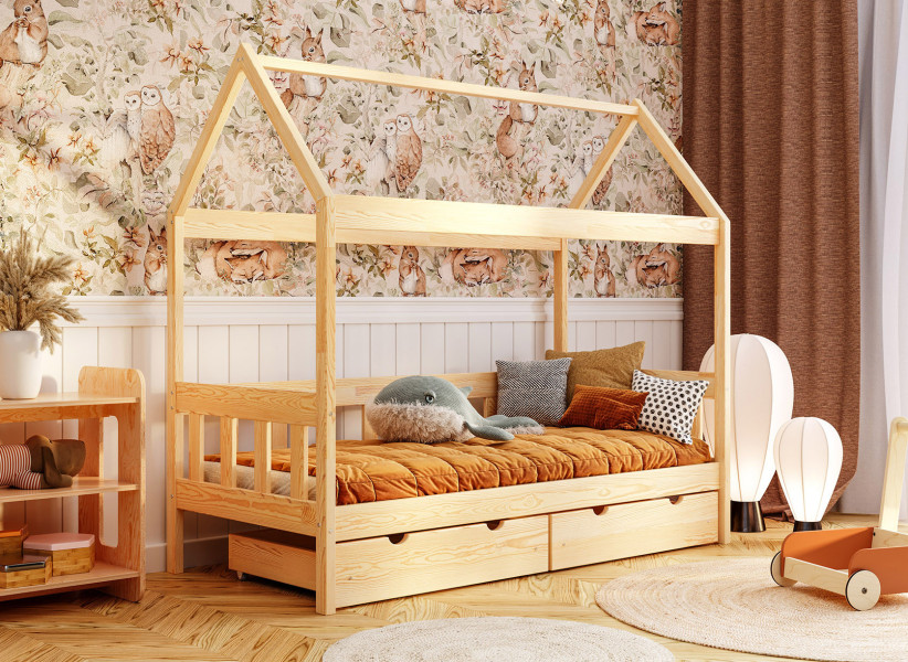 Drewniane Łóżko Domek SIMON - Łóżeczko Dziecięcy Domek do Spania
