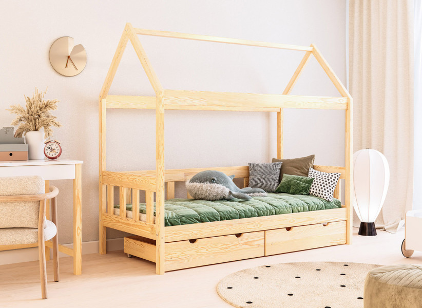 Drewniane Łóżko Domek SIMON - Łóżeczko Dziecięcy Domek do Spania