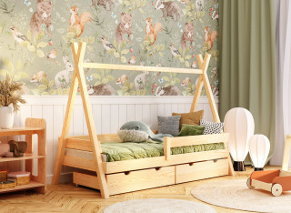 Drewniane Łóżko Dziecięce TIPI Plus - Łóżeczko Namiot z Szufladą