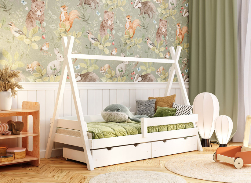 Drewniane Łóżko Dziecięce TIPI Plus - Łóżeczko Namiot z Szufladą