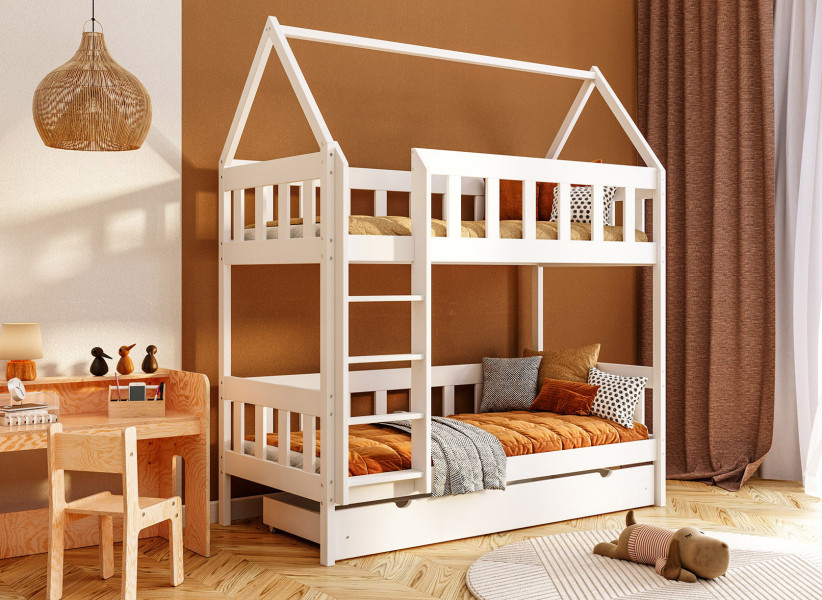 Drewniane Łóżko Piętrowe CHARLIE Domek z Drabinką 80x160 i 90x180cm