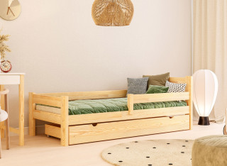 MARGARET - Drewniane Łóżko Dziecięce z Barierką Zabezpieczającą